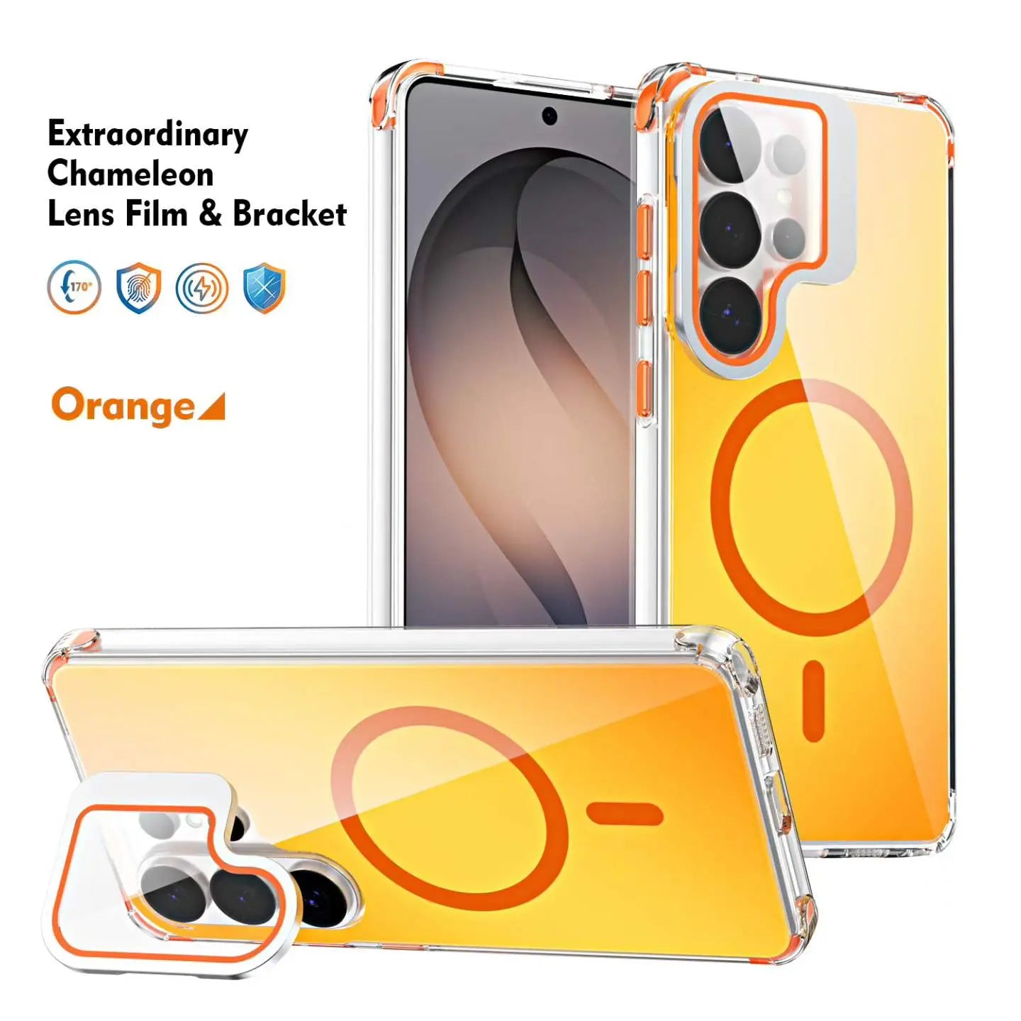 Samsung Extraordinary Chameleon Magnetic Case for S26 Ultra S25 S24 S23 Gradient Purple Pink Glitter Back, Magsafe Support, Built-In Camera Lens Film, 170 ° Drop Protection, Soft TPU Bumper, Accessories, Smartphone