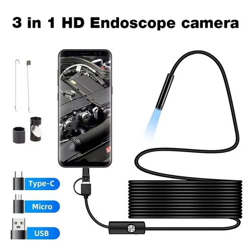 Cámara Endoscópica HD 3-en-1 Impermeable – Inspección Profesional al Alcance de tu Mano
