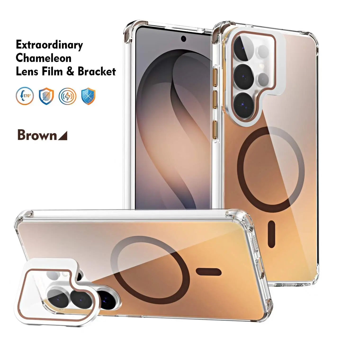 Samsung Extraordinary Chameleon Magnetic Case for S26 Ultra S25 S24 S23 Gradient Purple Pink Glitter Back, Magsafe Support, Built-In Camera Lens Film, 170 ° Drop Protection, Soft TPU Bumper, Accessories, Smartphone