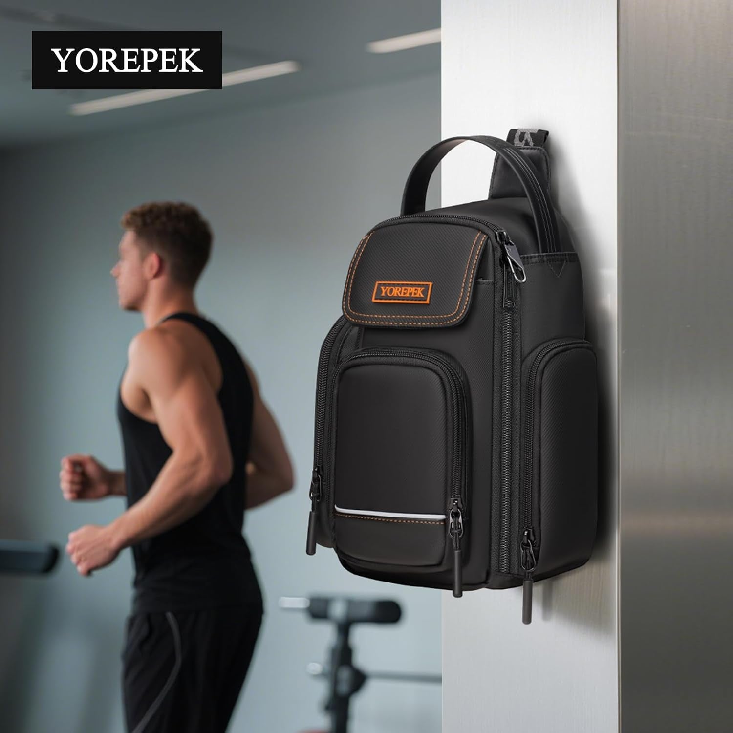 Insulated Magnetic Gym Bag, Small Gym Bag with Phone & Pouch for Air Tag, Crossbody Water-Resistant Bottle Carrier with Adjustable Strap for Work, Gym, Sports