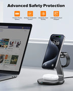 HERRBOL 3-In-1 Charging Station Compatible with Magsafe Wireless Charger for Iphone 12/13/14/15/16 Series for Airpods Iwatch Series Wireless Charger