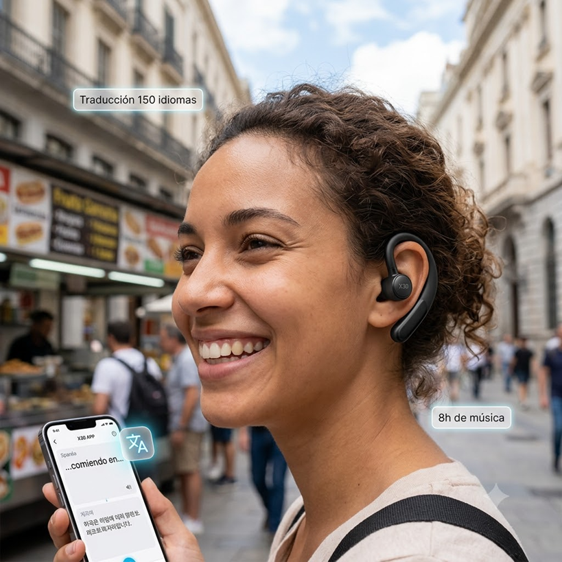 Auriculares Traductores Inteligentes X30: Traducción en Tiempo Real (150 Idiomas) + Asistente de IA