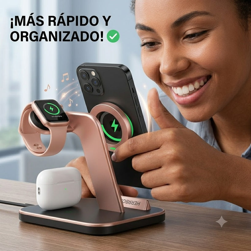 Estación de Carga Magnética 3 en 1 Premium: Compatible con MagSafe para iPhone, Apple Watch y AirPods
