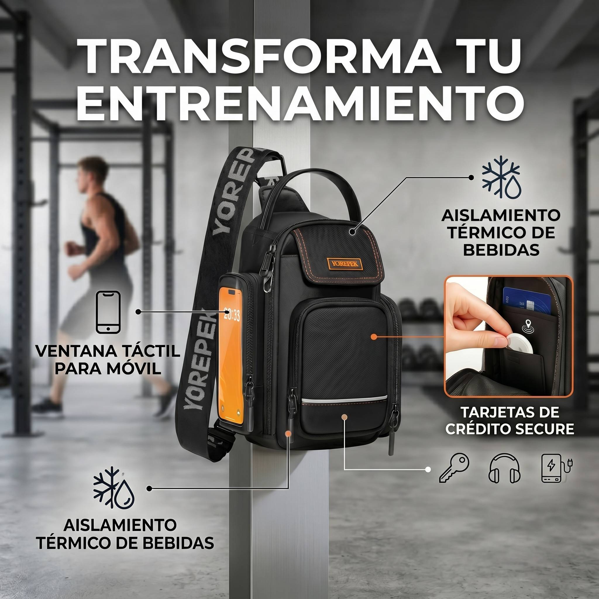 Mochila Cruzada Magnética "Yorepek Pro" – Organizador Térmico de Gimnasio